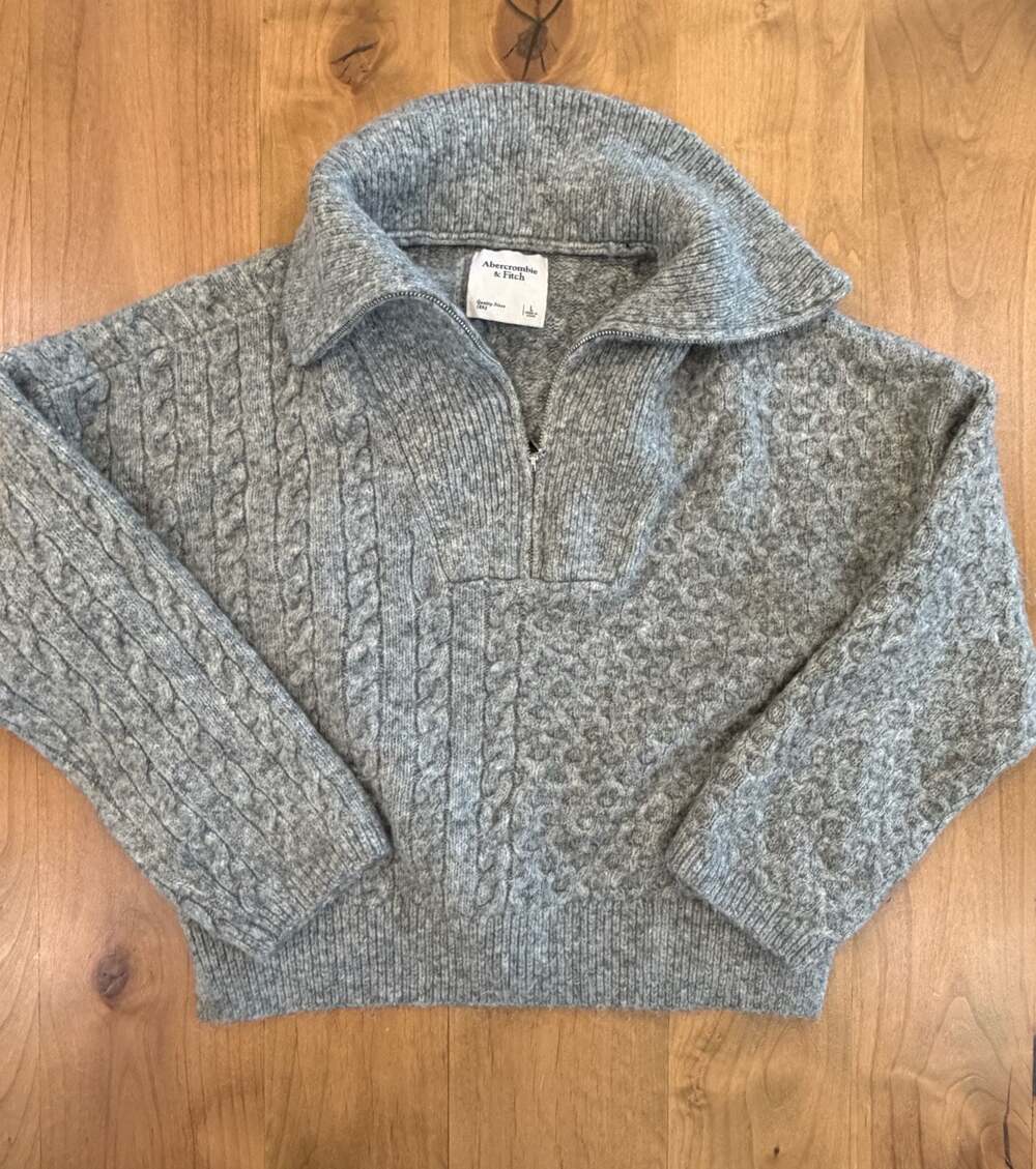 Abercrombie & Fitch Grey Mixed Cable Knit Quarter-Zip Sweater Size L
